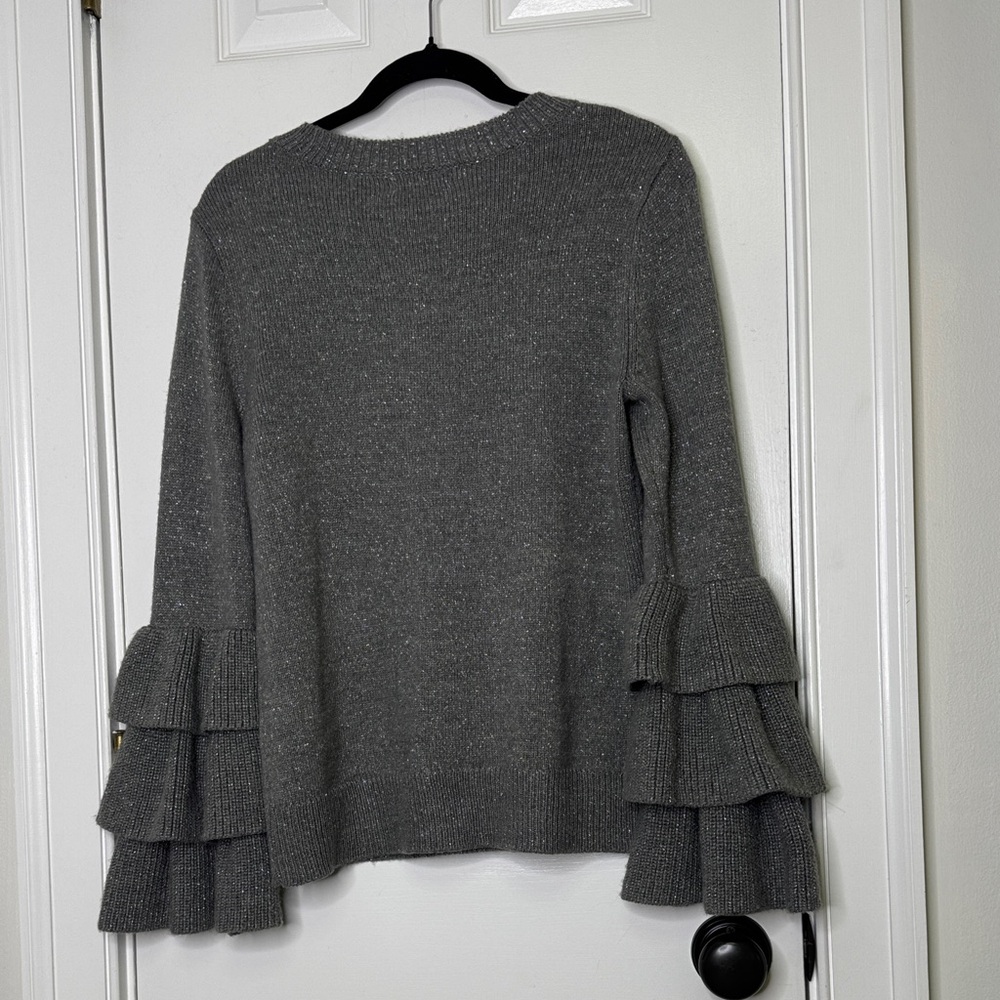 💫 NY&C 7th Avenue Grey Metallic Ruffle Sleeve Sweater - Picture 7 of 7